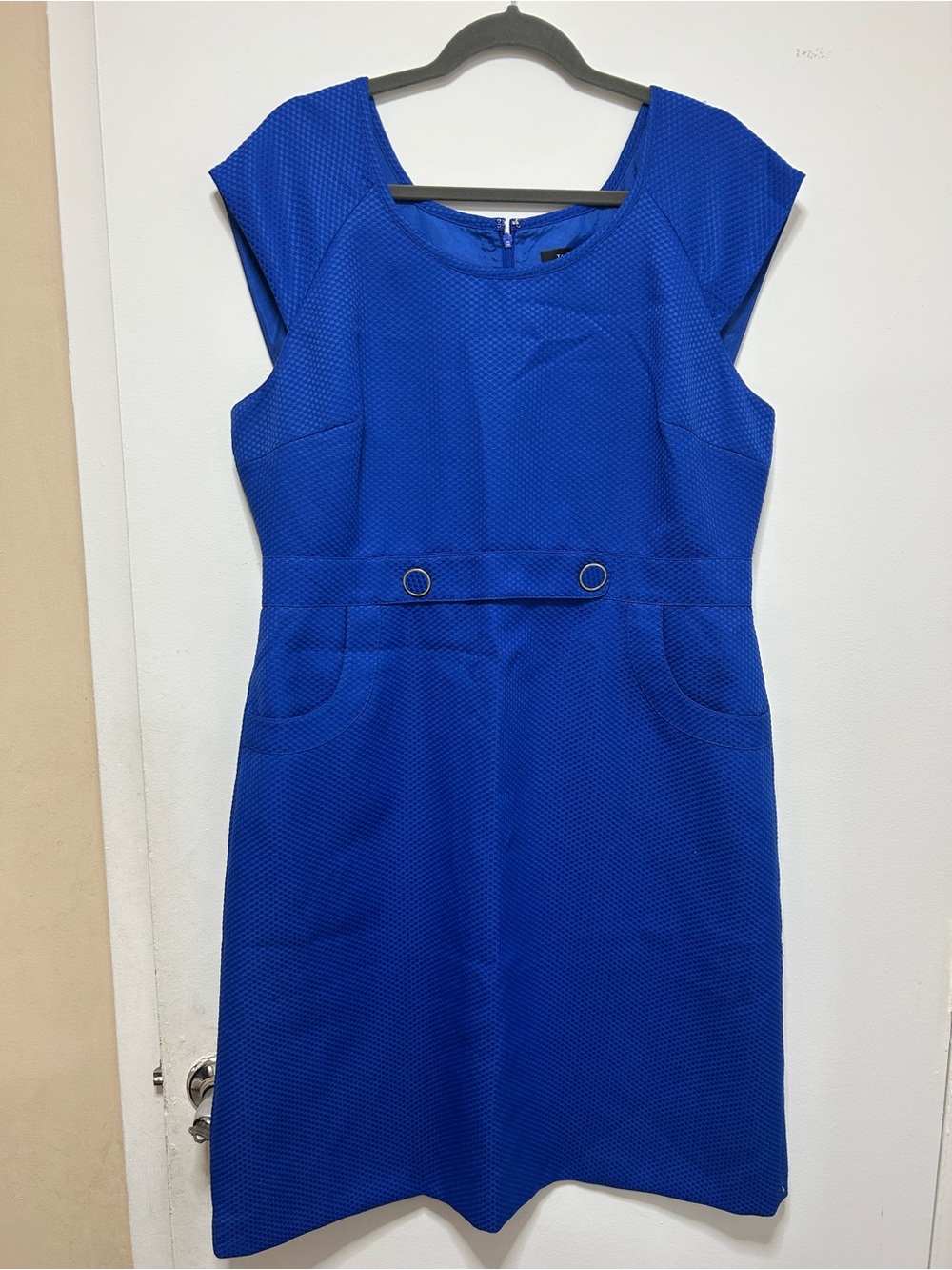 Structured Cap-Sleeve Midi Dress in Cobalt Blue